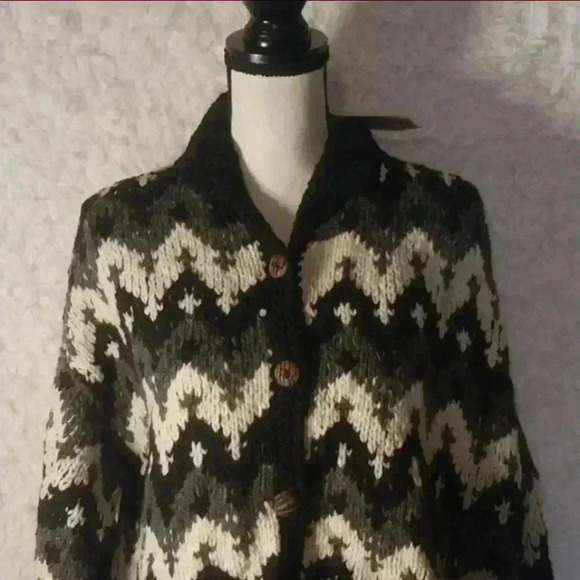 Del Mundo Handmade 100% Ecuador Wool Loose Knit Cardigan Size XL Nordic - Picture 2 of 8